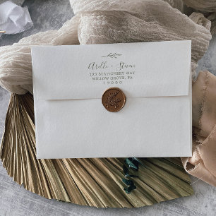 Minimal Leaf   Olive Green Wedding Invitation Envelope