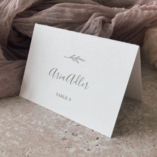 Minimal Leaf   Olive Green Wedding Place Cards