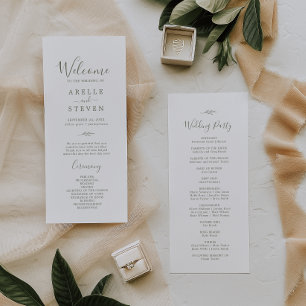 Minimal Leaf   Olive Green Wedding Program