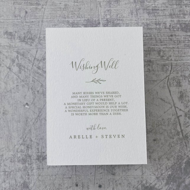 Minimal Leaf | Olive Green Wedding Wishing Well Enclosure Card (Creator Uploaded)