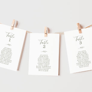 Minimal Leaf Olive Table Number Seating Chart Card