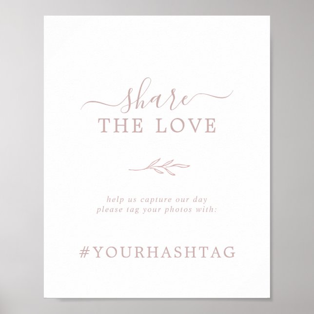Minimal Leaf | Pink Share The Love Hashtag Sign (Front)