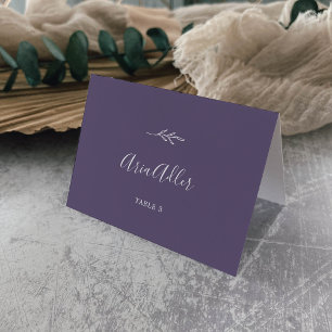 Minimal Leaf   Plum Purple Guest Name Place Cards