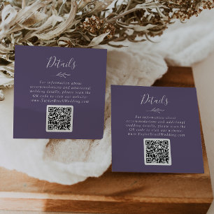 Minimal Leaf   Plum Purple QR Code Wedding Details Enclosure Card