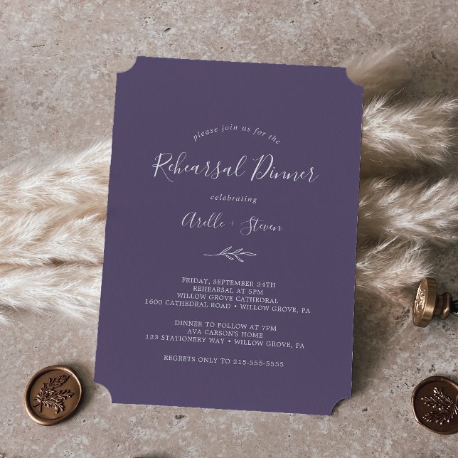 Minimal Leaf | Plum Purple Rehearsal Dinner Invitation (Creator Uploaded)