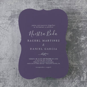 Minimal Leaf Plum Purple Spanish Nuestra Boda Invitation