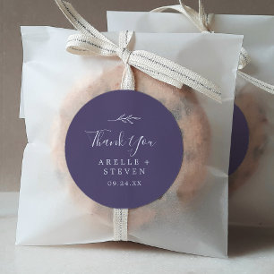 Minimal Leaf   Plum Purple Thank You Favour Sticke Classic Round Sticker