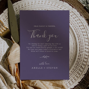 Minimal Leaf Plum Purple Thank You Reception Card