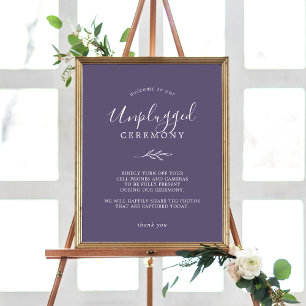 Minimal Leaf Plum Purple Unplugged Ceremony Sign