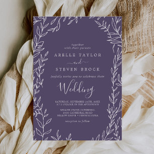 Minimal Leaf Plum Purple Wedding Invitation