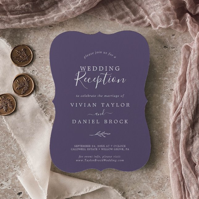 Minimal Leaf | Plum Purple Wedding Reception Invitation (Creator Uploaded)