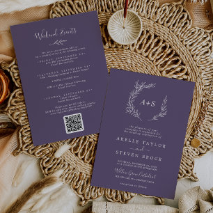 Minimal Leaf Plum Purple Weekend Events Wedding Invitation