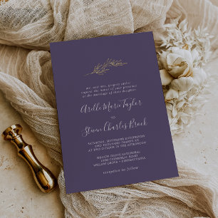 Minimal Leaf Purple Gold Foil Traditional Wedding