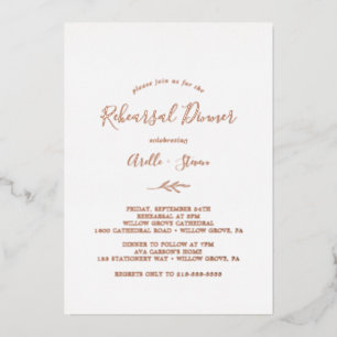 Minimal Leaf   Rose Gold Foil Rehearsal Dinner