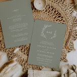 Minimal Leaf | Sage Green All In One Wedding Invitation<br><div class="desc">This minimal leaf sage green all in one wedding invitation is perfect for a boho wedding. The design features a simple greenery leaf silhouette in a dusty green colour with minimalist mountain boho style. Personalise with the first initials of the couple. Save paper by including the details on the back...</div>