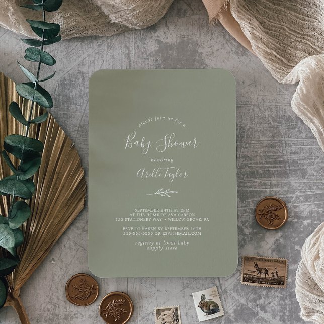 Minimal Leaf | Sage Green Baby Shower Invitation (Creator Uploaded)