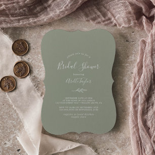 Minimal Leaf   Sage Green Bridal Shower Invitation