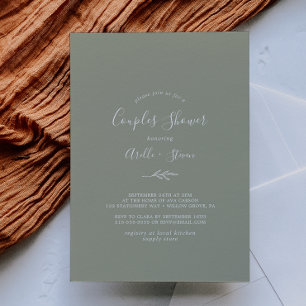 Minimal Leaf   Sage Green Couples Shower Invitation