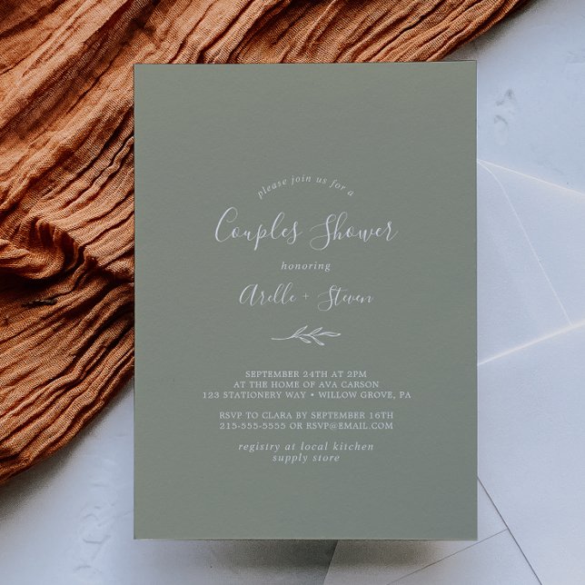 Minimal Leaf | Sage Green Couples Shower Invitation (Creator Uploaded)