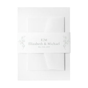 Minimal Leaf Sage Green Elegant Monogram Wedding Invitation Belly Band