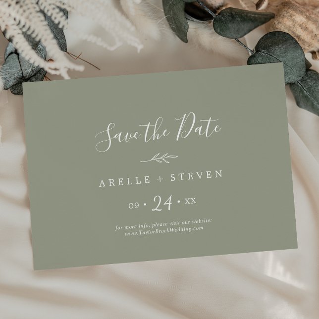 Minimal Leaf | Sage Green Horizontal Save The Date (Creator Uploaded)