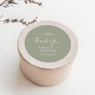 Minimal Leaf Sage Green Thank You Favour Sticker