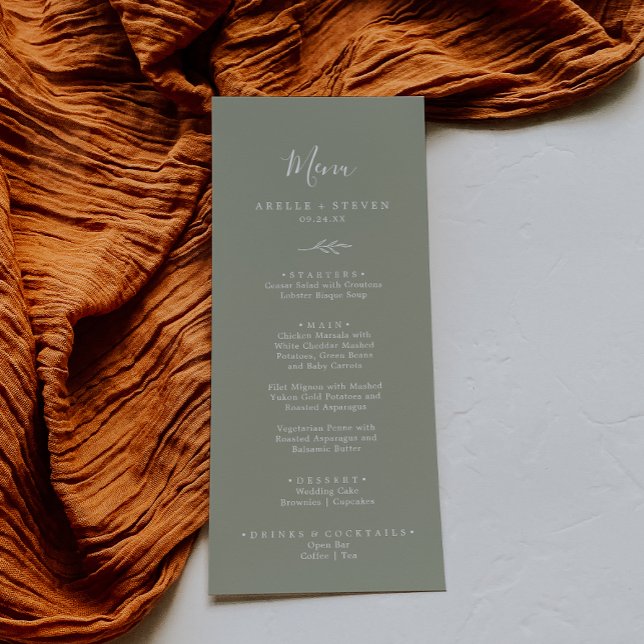 Minimal Leaf | Sage Green Wedding Dinner Menu (Creator Uploaded)