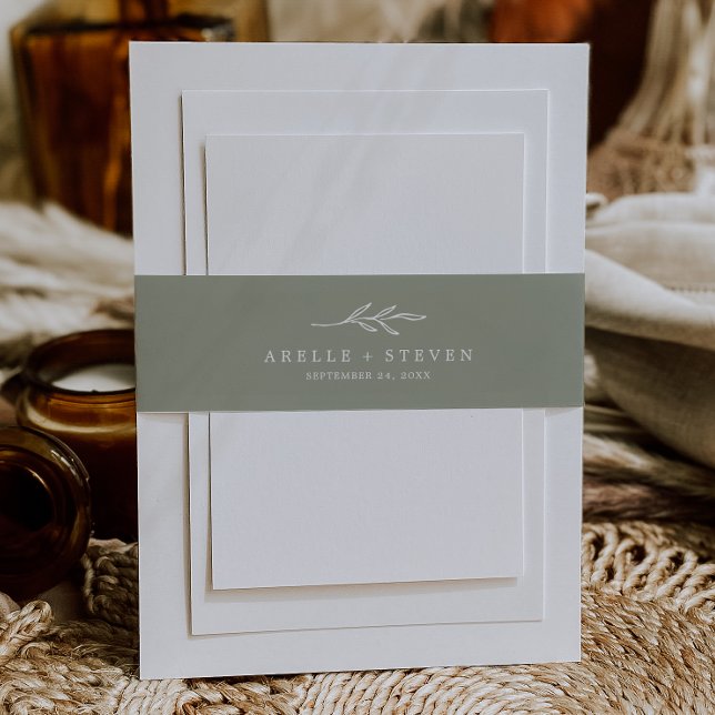 Minimal Leaf | Sage Green Wedding Invitation Belly Band (Creator Uploaded)