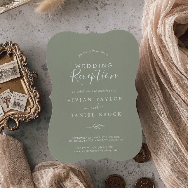 Minimal Leaf | Sage Green Wedding Reception Invitation (Creator Uploaded)