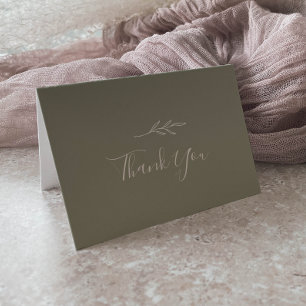 Minimal Leaf Sage Green Wedding Thank You Card