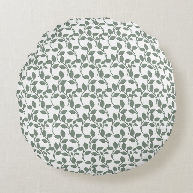 Minimal Leaf Seamless Pattern | Elegant Botanical  Round Cushion (Front)