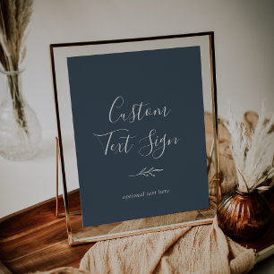 Minimal Leaf Slate Blue Custom Text Sign