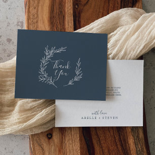 Minimal Leaf   Slate Blue Flat Thank You Card