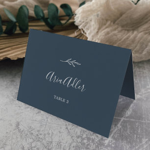 Minimal Leaf   Slate Blue Guest Name Place Cards