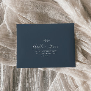 Minimal Leaf   Slate Blue Self-Addressed RSVP Envelope