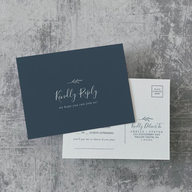 Minimal Leaf Slate Blue Song Request RSVP Postcard (Creator Uploaded)