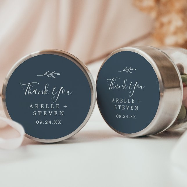 Minimal Leaf | Slate Blue Thank You Favour Sticker (Creator Uploaded)