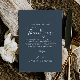 Minimal Leaf Slate Blue Thank You Reception Card