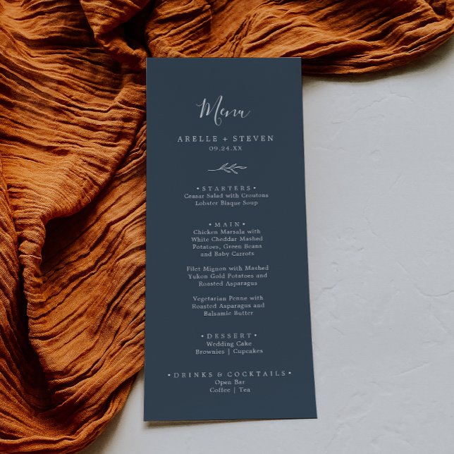 Minimal Leaf | Slate Blue Wedding Dinner Menu (Creator Uploaded)