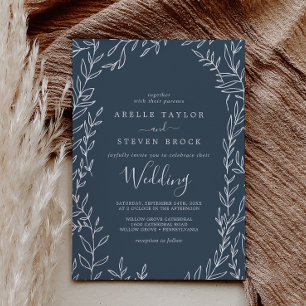 Minimal Leaf   Slate Blue Wedding Invitation