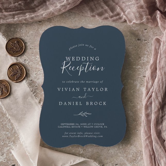 Minimal Leaf | Slate Blue Wedding Reception Invitation (Creator Uploaded)