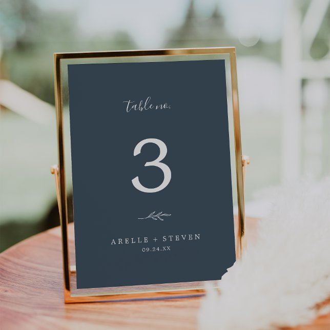 Minimal Leaf | Slate Blue Wedding Table Number (Creator Uploaded)