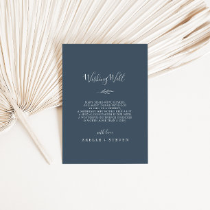 Minimal Leaf   Slate Blue Wedding Wishing Well Enclosure Card