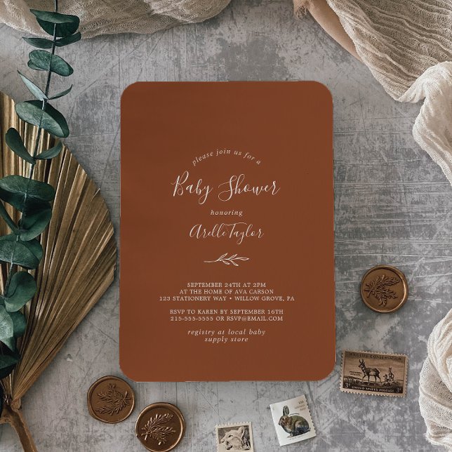 Minimal Leaf | Terracotta Baby Shower Invitation (Creator Uploaded)