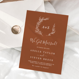 Minimal Leaf   Terracotta Elopement Announcement