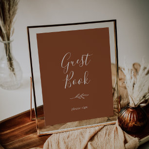 Minimal Leaf   Terracotta Guest Book Poster