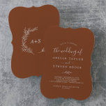 Minimal Leaf | Terracotta Monogram Back Wedding Invitation<br><div class="desc">This minimal leaf terracotta monogram back wedding invitation is perfect for a boho wedding. The design features a simple greenery leaf silhouette in earthy burnt orange with minimalist desert bohemian style. Personalise the back with the first initials of the bride and groom.</div>