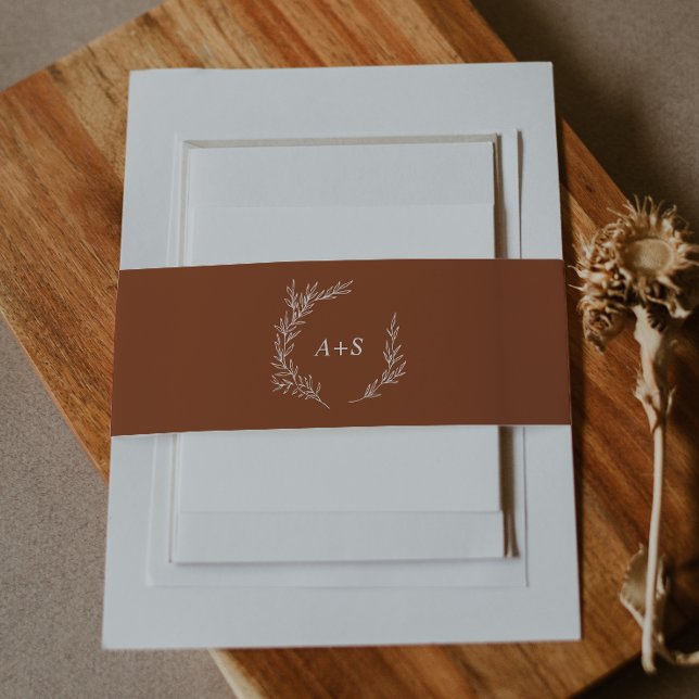 Minimal Leaf | Terracotta Monogram Wedding Invitation Belly Band (Creator Uploaded)
