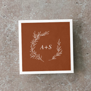 Minimal Leaf   Terracotta Monogram Wedding Napkins