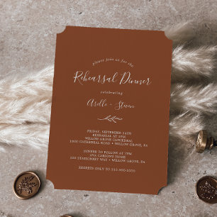 Minimal Leaf   Terracotta Rehearsal Dinner Invitation